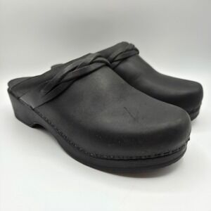 LL Bean Womens Black Leather Braided Strap Clogs Mules Size 9 Minimalist Normcor